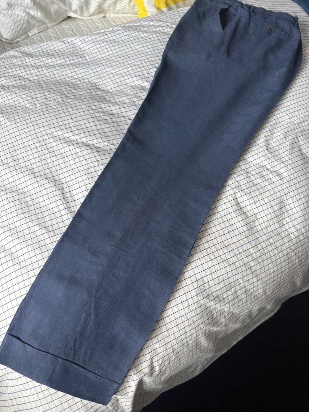 Men's Navy Linen Cuffed Pants Made In Italy